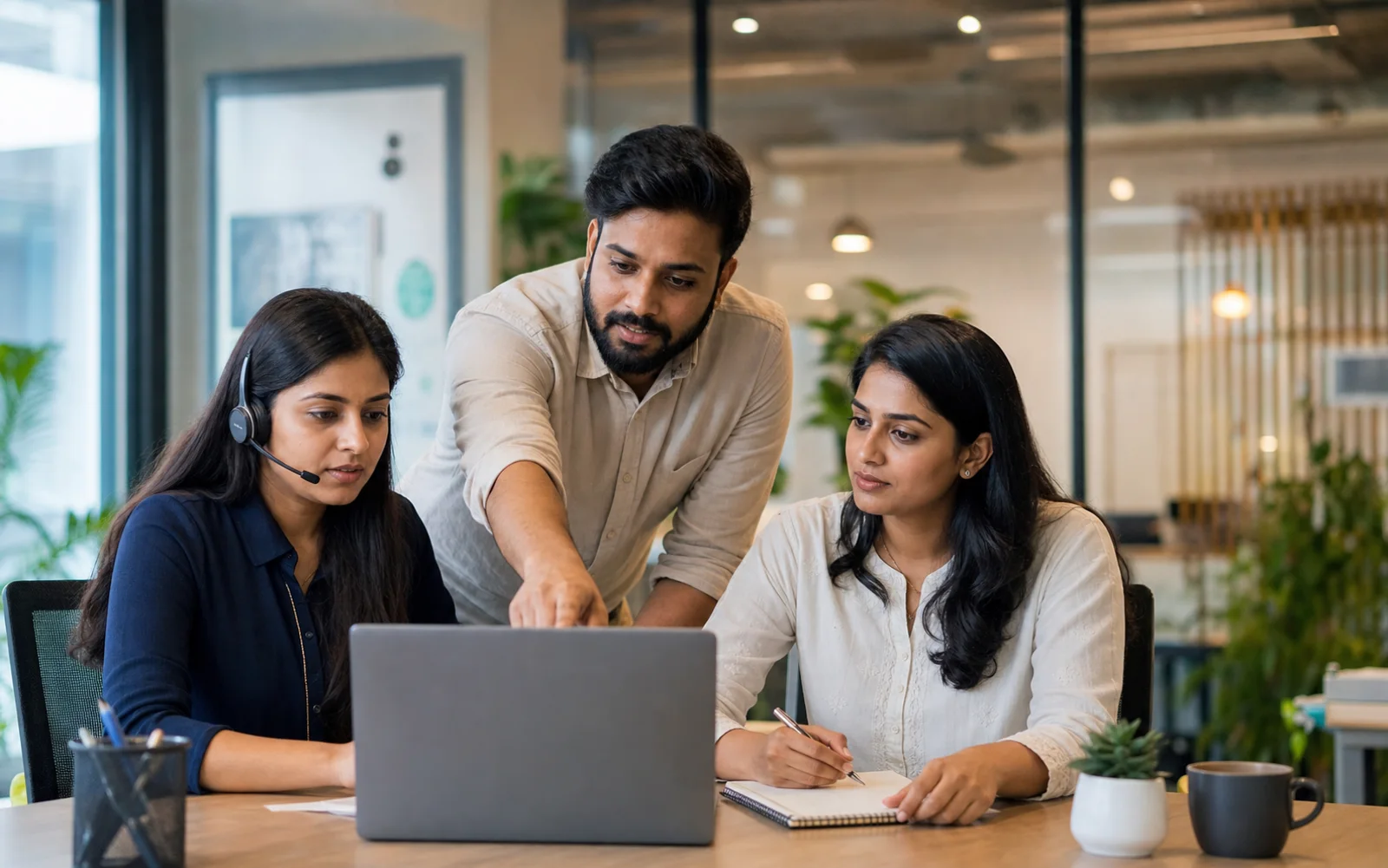 Indian customer-success team collaborating around a shared support inbox