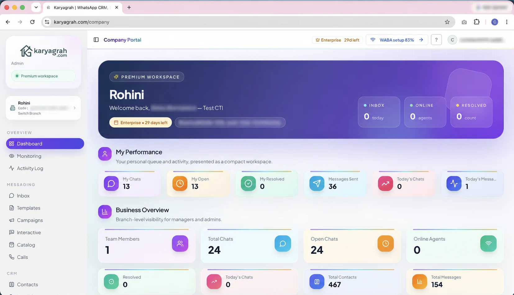 Privacy-protected real Karyagrah Dashboard product screen